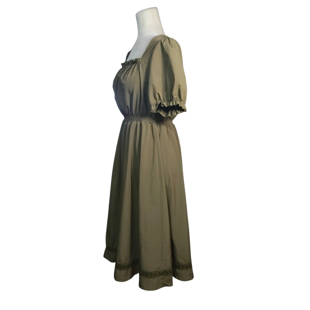 Scarlet Darkness Olive Green Dress Milkmaid Goblincore Cottagecore Peasant Large - Picture 2 of 9